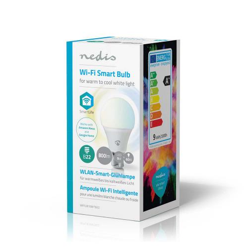 Nedis WIFILW10WTB22 Wi-Fi Slimme LED-Lamp | Warm- tot Koud-Wit | B22