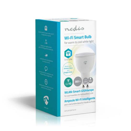 Nedis WIFILW10WTGU10 Wi-Fi Slimme LED-Lamp | Warm- tot Koud-Wit | GU10