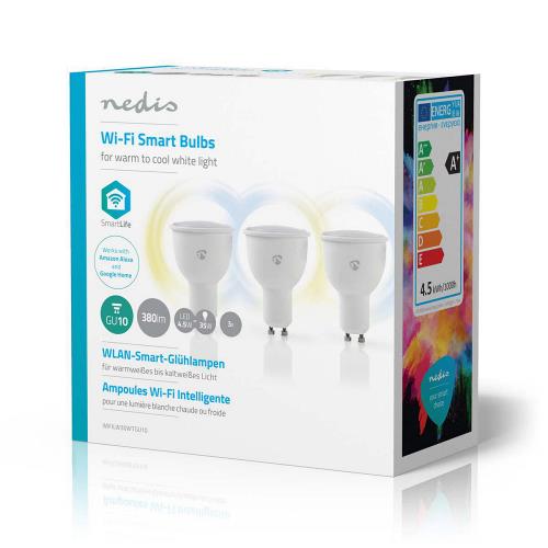 Nedis WIFILW30WTGU10 Slimme Wi-Fi-LED-Lampen | Warm- tot Koud-Wit | GU10 | 3-Pack