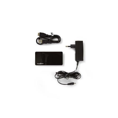 Nedis UHUBU3420BK USB-hub | 4-poorts | Gevoed over USB 3.0 | Afzonderlijke voeding | 5 Gbps
