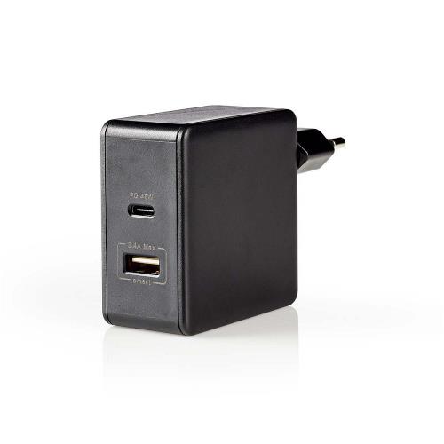 Nedis WCPD45W100BK Thuislader | 3,0 A | USB / USB-CT | Voeding: 45 W | Zwart