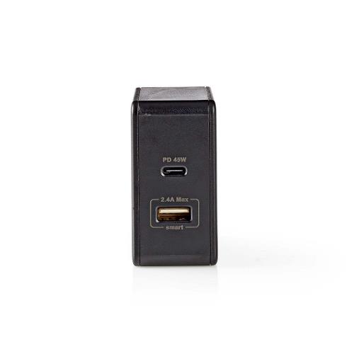 Nedis WCPD45W100BK Thuislader | 3,0 A | USB / USB-CT | Voeding: 45 W | Zwart