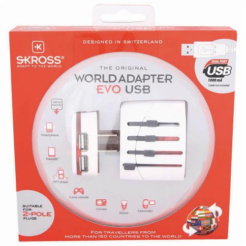 Skross 1302132 Reisadapter Wereld EVO USB Ongeaard