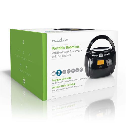 Nedis SPBB100BK Boombox | 9 W | Bluetooth® | CD-speler / FM-Radio / USB / AUX | Zwart