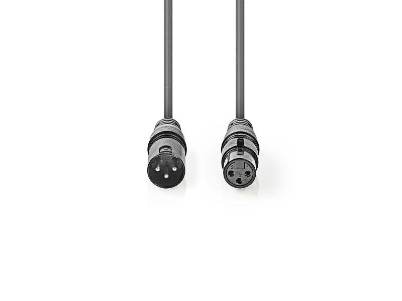 Nedis COTG15010GY100 Gebalanceerde XLR-Audiokabel | XLR 3-pins male - XLR 3-pins female | 10 m | Grijs