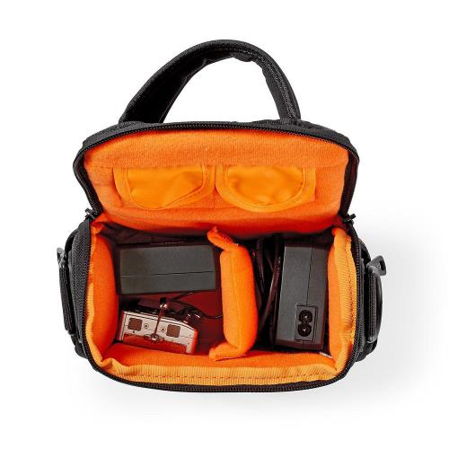 Nedis CBAG200BK Camera-schoudertas | 152 x 146 x 65 mm | 2 binnenvakken | Zwart/oranje