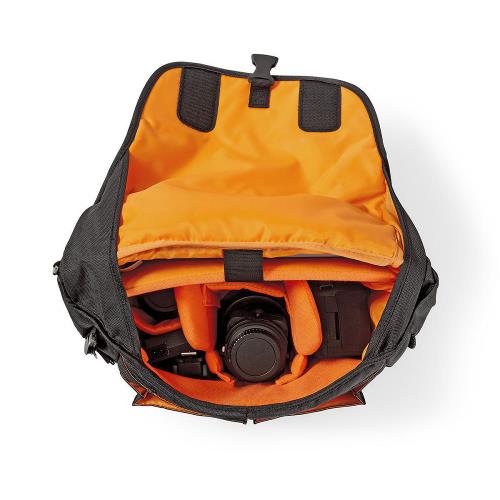 Nedis CBAG230BK Camera-schoudertas | 330 x 250 x 140 mm | 3 binnenvakken | Zwart/oranje