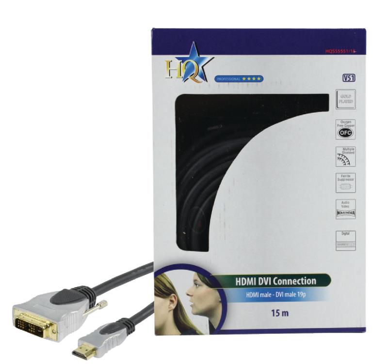 HQ HQSS5551/15 Hoge kwaliteit HDMI - DVI aansluitkabel 15,0 m