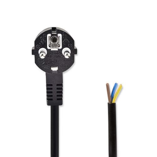 Nedis PCGP10700BK20 Voedingskabel | Schuko-stekker haaks - Open kabeleinde | 2,0 m | Zwart