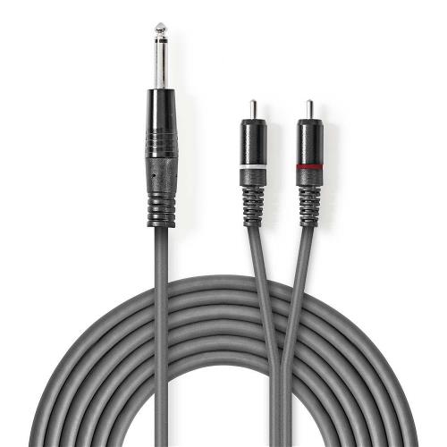 Nedis COTH23300GY15 Stereo audiokabel | 6,35 mm male - 2x RCA male | 1,5 m | Grijs