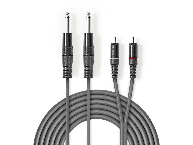 Nedis COTH23320GY15 Stereo audiokabel | 2x 6,35 mm male - 2x RCA male | 1,5 m | Grijs