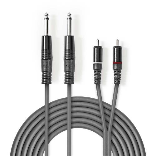 Nedis COTH23320GY50 Stereo audiokabel | 2x 6,35 mm male - 2x RCA male | 5,0 m | Grijs