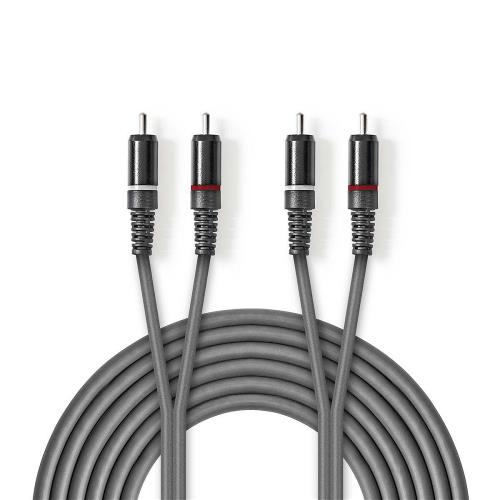 Nedis COTH24200GY30 Stereo audiokabel | 2x RCA male - 2x RCA male | 3,0 m | Grijs