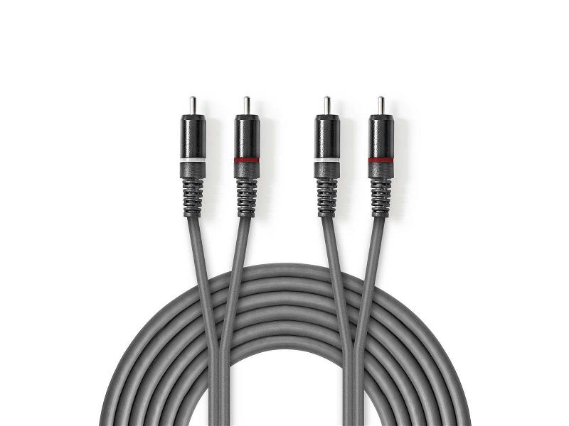 Nedis COTH24200GY50 Stereo audiokabel | 2x RCA male - 2x RCA male | 5,0 m | Grijs
