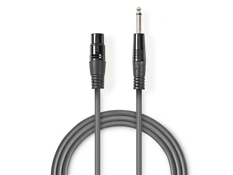 Nedis COTH15120GY15 Ongebalanceerde XLR-Audiokabel | XLR 3-pins female - 6,35 mm male | 1,5 m | Grijs