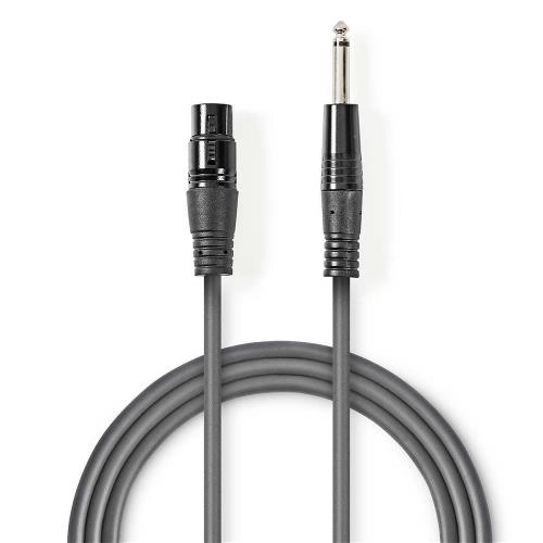Nedis COTH15120GY50 Ongebalanceerde XLR-Audiokabel | XLR 3-pins female - 6,35 mm male | 5,0 m | Grijs
