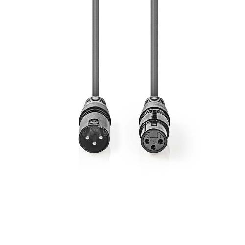 Nedis COTH15010GY10 Gebalanceerde XLR-Audiokabel | XLR 3-pins male - XLR 3-pins female | 1,0 m | Grijs