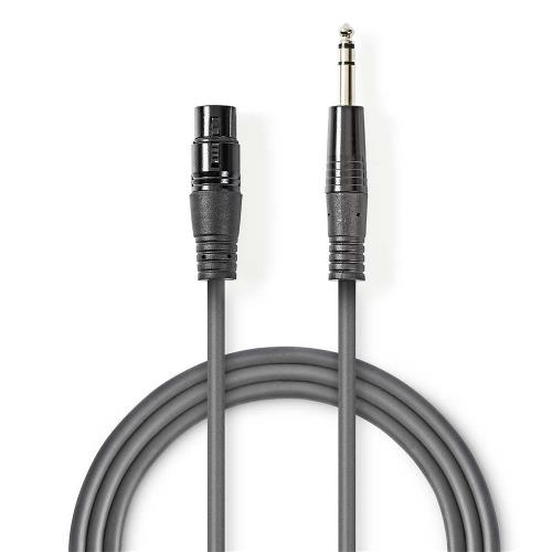 Nedis COTH15110GY15 Gebalanceerde XLR-Audiokabel | XLR 3-pins female - 6,35 mm male | 1,5 m | Grijs