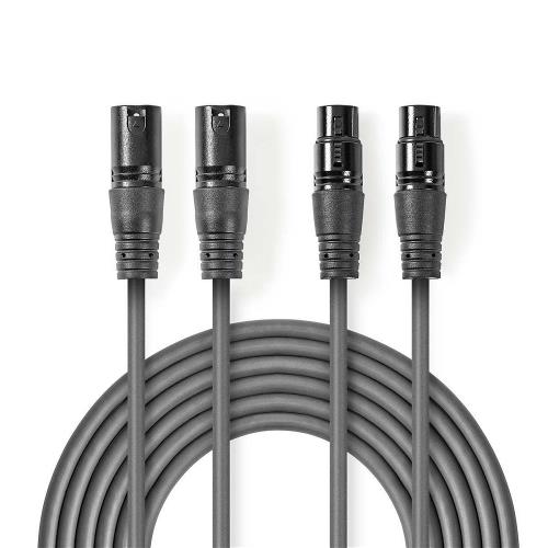 Nedis COTH15030GY15 Gebalanceerde XLR-Audiokabel | 2x XLR 3-pins male - 2x XLR 3-pins female | 1,5 m | Grijs