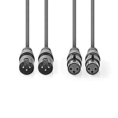Nedis COTH15030GY15 Gebalanceerde XLR-Audiokabel | 2x XLR 3-pins male - 2x XLR 3-pins female | 1,5 m | Grijs