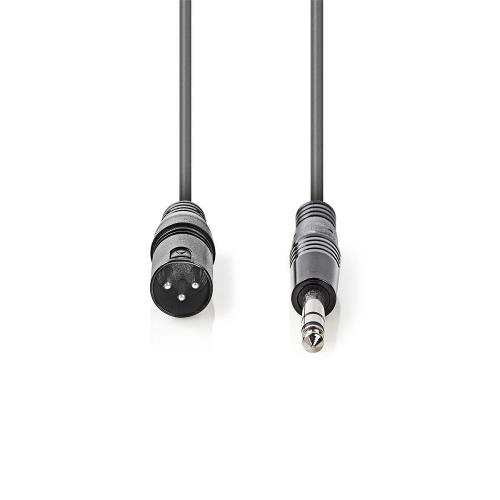 Nedis COTH15100GY15 Gebalanceerde XLR-Audiokabel | XLR 3-pins male - 6,35 mm male | 1,5 m | Grijs