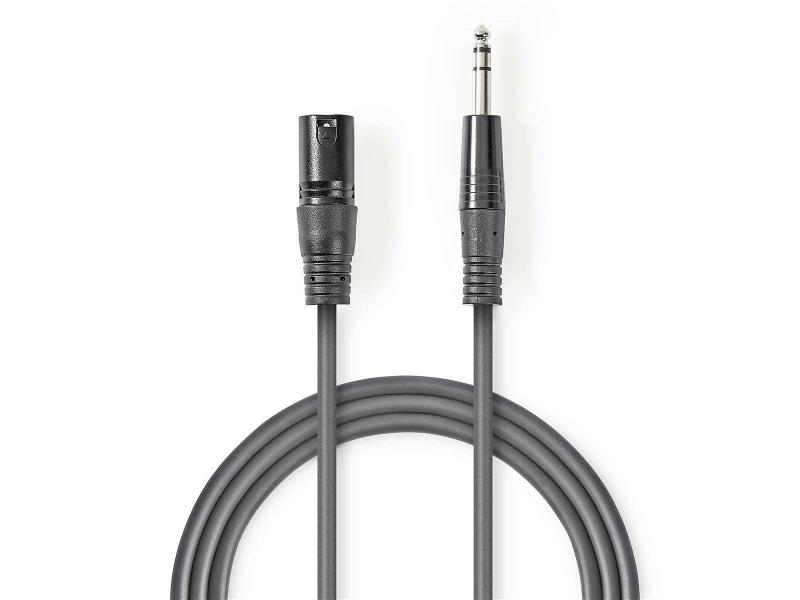 Nedis COTH15100GY30 Gebalanceerde XLR-Audiokabel | XLR 3-pins male - 6,35 mm male | 3,0 m | Grijs