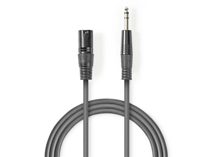 Nedis COTH15100GY50 Gebalanceerde XLR-Audiokabel | XLR 3-pins male - 6,35 mm male | 5,0 m | Grijs