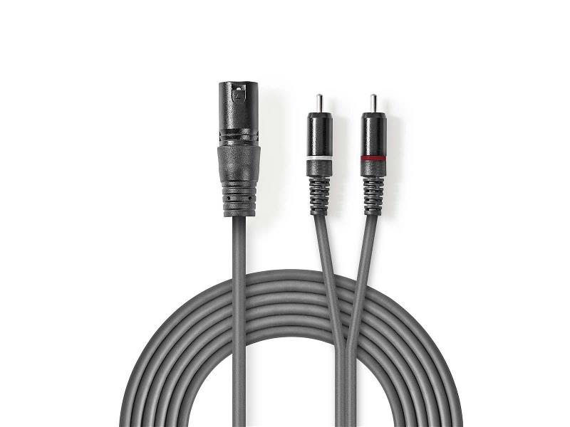 Nedis COTH15200GY15 XLR-Audiokabel | XLR 3-pins male - 2x RCA male | 1,5 m | Grijs