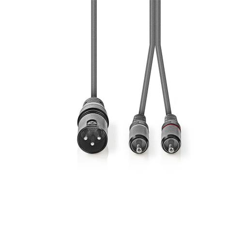 Nedis COTH15200GY15 XLR-Audiokabel | XLR 3-pins male - 2x RCA male | 1,5 m | Grijs