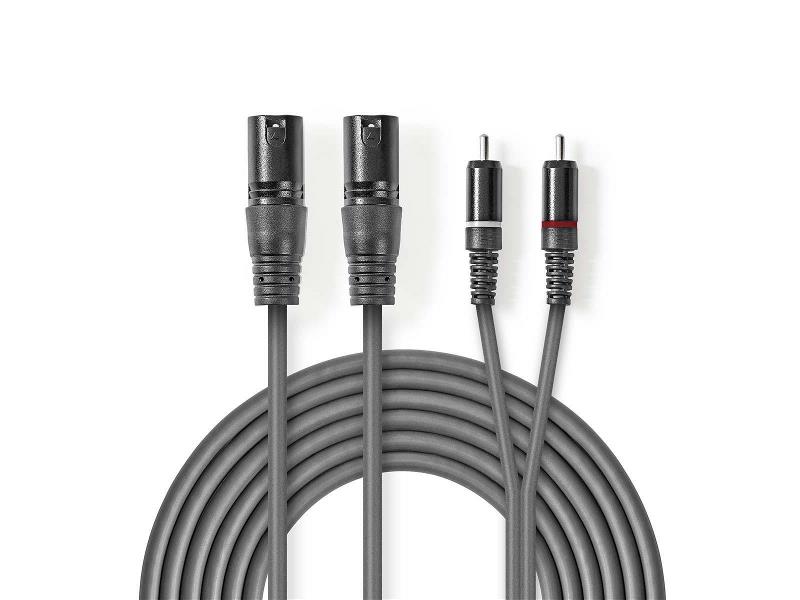 Nedis COTH15210GY15 XLR-Audiokabel | 2x XLR 3-pins male - 2x RCA male | 1,5 m | Grijs