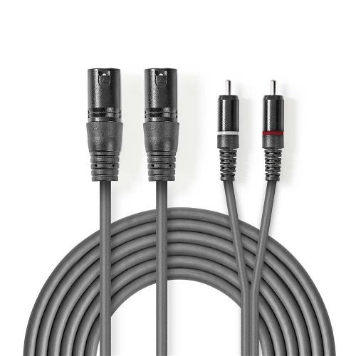 Nedis COTH15210GY30 XLR-Audiokabel | 2x XLR 3-pins male - 2x RCA male | 3,0 m | Grijs