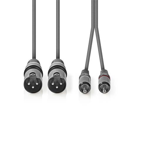 Nedis COTH15210GY30 XLR-Audiokabel | 2x XLR 3-pins male - 2x RCA male | 3,0 m | Grijs