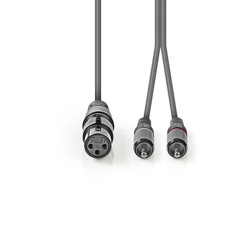 Nedis COTH15220GY15 XLR-Audiokabel | XLR 3-pins female - 2x RCA male | 1,5 m | Grijs