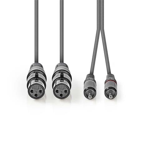 Nedis COTH15230GY15 XLR-Audiokabel | 2x XLR 3-pins female - 2x RCA male | 1,5 m | Grijs