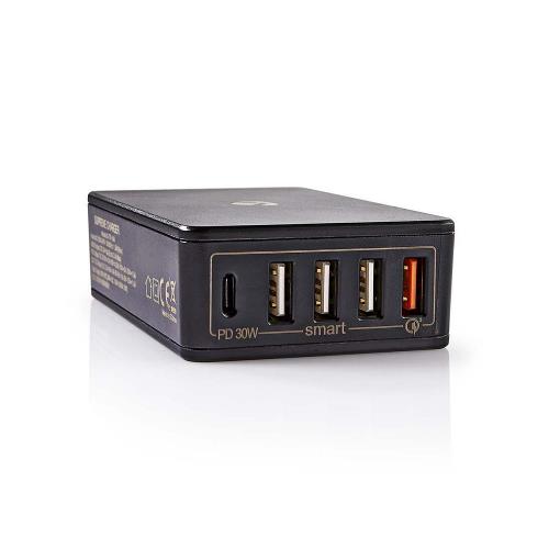 Nedis WCPD30W120BK Thuislader | 3,0 A | USB (QC) / USB-C uitgangen | Voeding: 30 W | Zwart