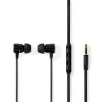 Nedis HPWD5020BK Wired Headphones | 1.2m Flat Cable | In-Ear | Built-in Microphone | Aluminium | Black