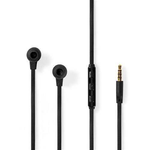Nedis HPWD5020BK Wired Headphones | 1.2m Flat Cable | In-Ear | Built-in Microphone | Aluminium | Black