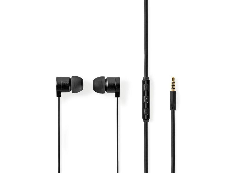 Nedis HPWD5021GY Wired Headphones | 1.2m Flat Cable | In-Ear | Built-in Microphone | Aluminium | Grey