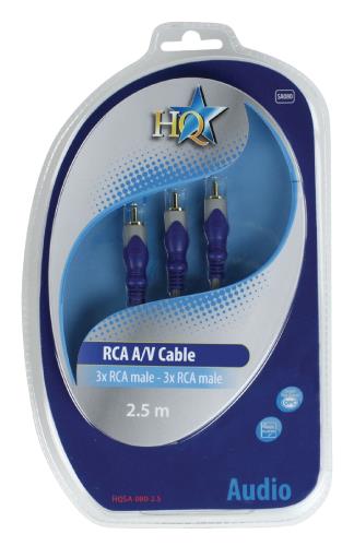 HQ HQSA-080-2.5 Standaard 3x RCA mannelijk - 3x RCA mannelijk kabel 2,50 m
