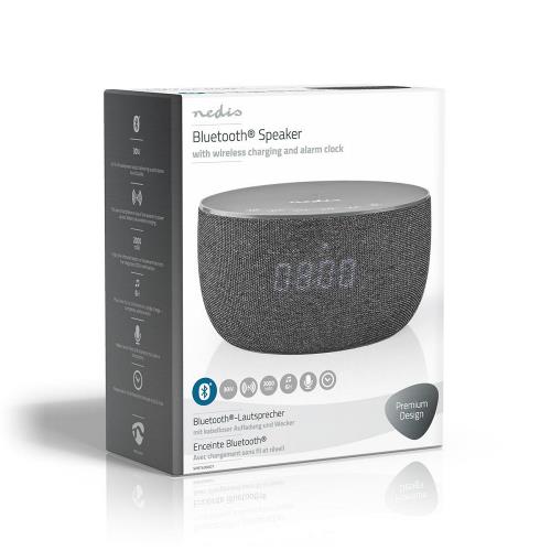 Nedis SPBT4000GY Bluetooth®-Speaker met Draadloos Laden | 30 W | Tot 6 Uur Speeltijd | Klok | Grijs