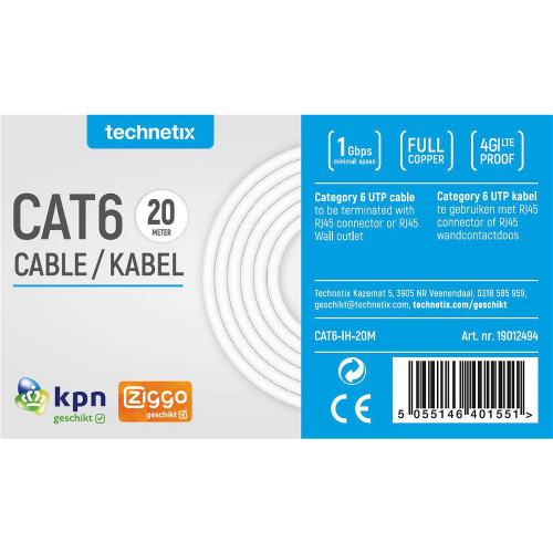 Technetix 19012494 Technetix CAT6 UTP In home Installation Cable - 20M White Eca