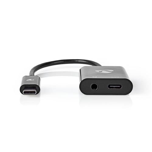 Nedis CCBP65955BK015 USB-C Adapter | USB-C Male - 3,5 mm Female + USB-C Female | 0,15 m | Zwart