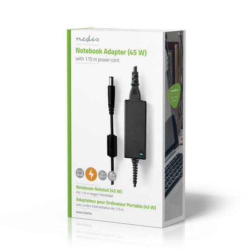Nedis NBARF4506FBK Notebook Adapter 45 W | 7.4 x 5.0 mm centre pin | 19.5 V / 2.31 A | Used for DELL | Power Cord Inc...