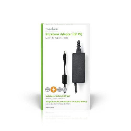 Nedis NBARF6503FBK Notebook Adapter 60 W | 5.5 x 3.0 mm centre pin | 19 V / 3.16 A | Used for SAMSUNG | Power Cord In...
