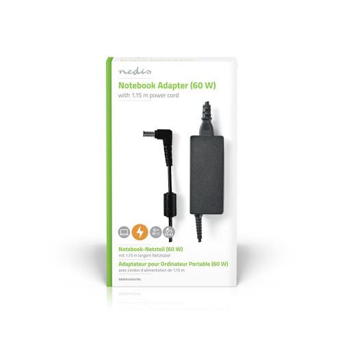 Nedis NBARF6504FBK Notebook Adapter 60 W | 6.5 x 4.4 mm centre pin | 19 V / 3.16 A | Used for FUJITSU | Power Cord In...