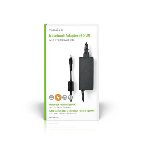 Nedis NBARF6512FBK Notebook Adapter 60 W | 5.5 x 3.0 mm centre pin | 16 V / 3.75 A | Used for SAMSUNG | Power Cord In...