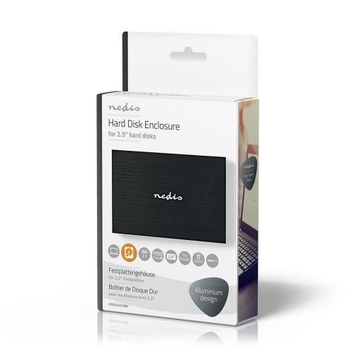 Nedis HDDE25310BK Hard Disk Enclosure | 2.5" | USB 3.1 | 6 Gbps | Aluminium | Black