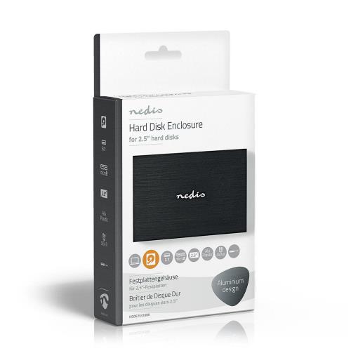 Nedis HDDE25310BK Hard Disk Enclosure | 2.5" | USB 3.1 | 6 Gbps | Aluminium | Black
