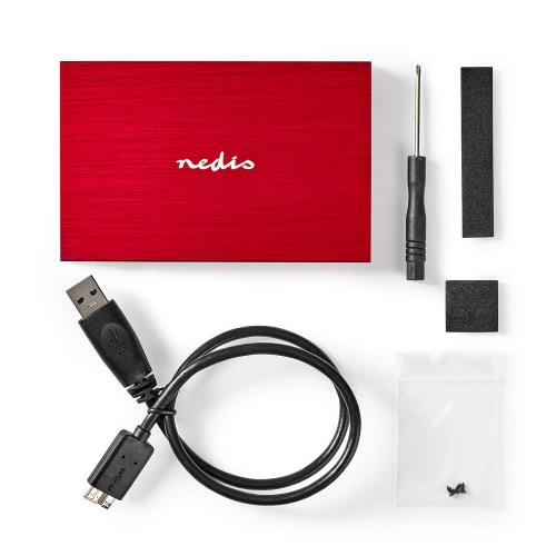 Nedis HDDE25310RD Hard Disk Enclosure | 2.5" | USB 3.1 | 6 Gbps | Aluminium | Red