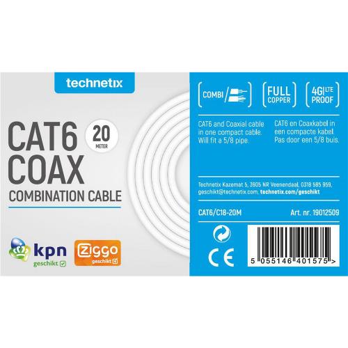 Technetix 19012509 CAT6 UTP Netwerkkabel Geen - Geen 20 m Wit